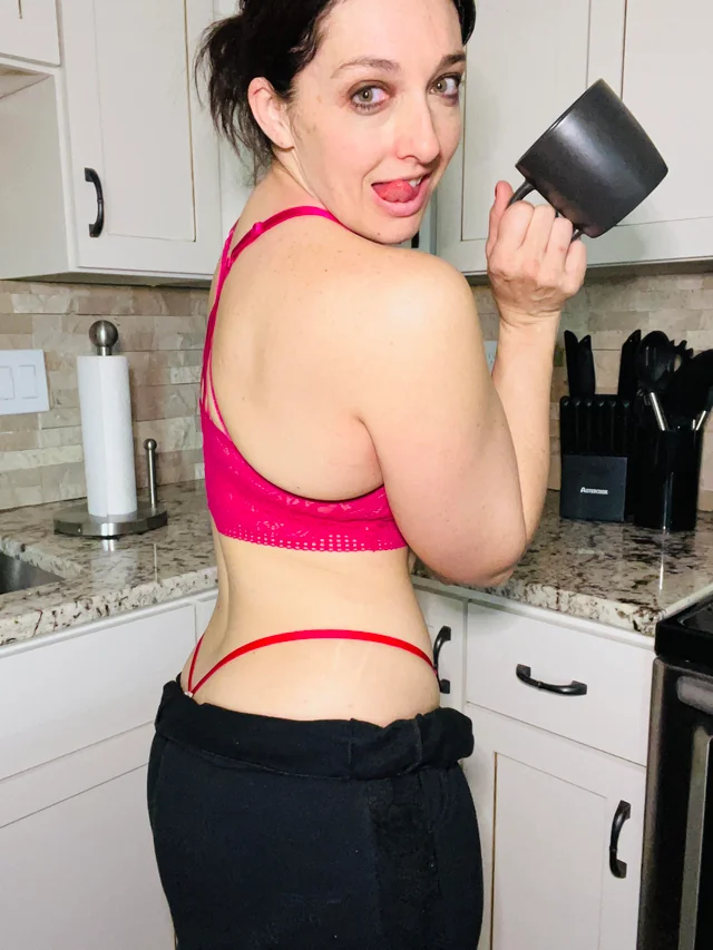 avafiery showing off her ass in a red thong chilling in the kitchen